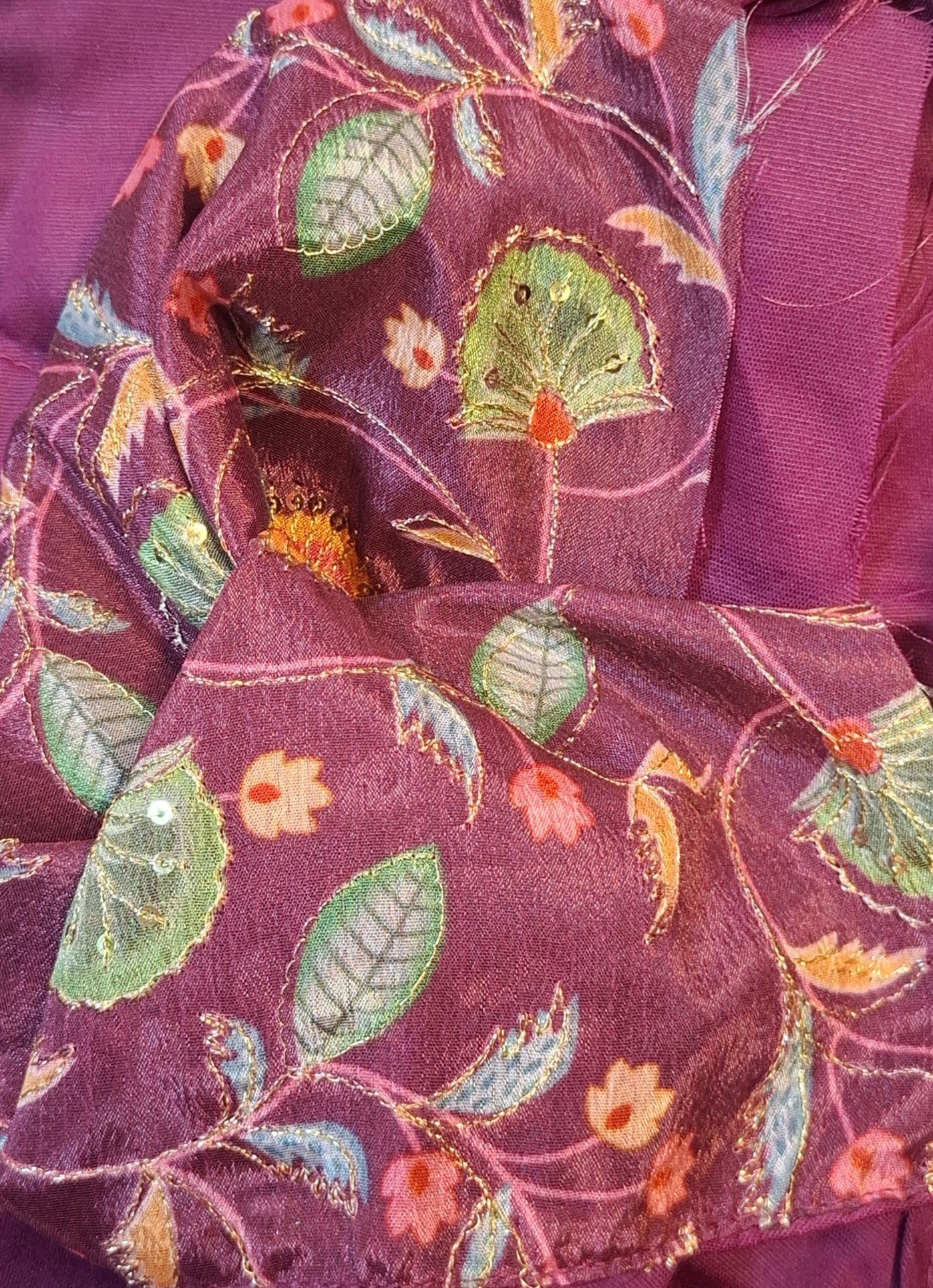 Wine Sequins and Zari Embroidered Readymade Blouse