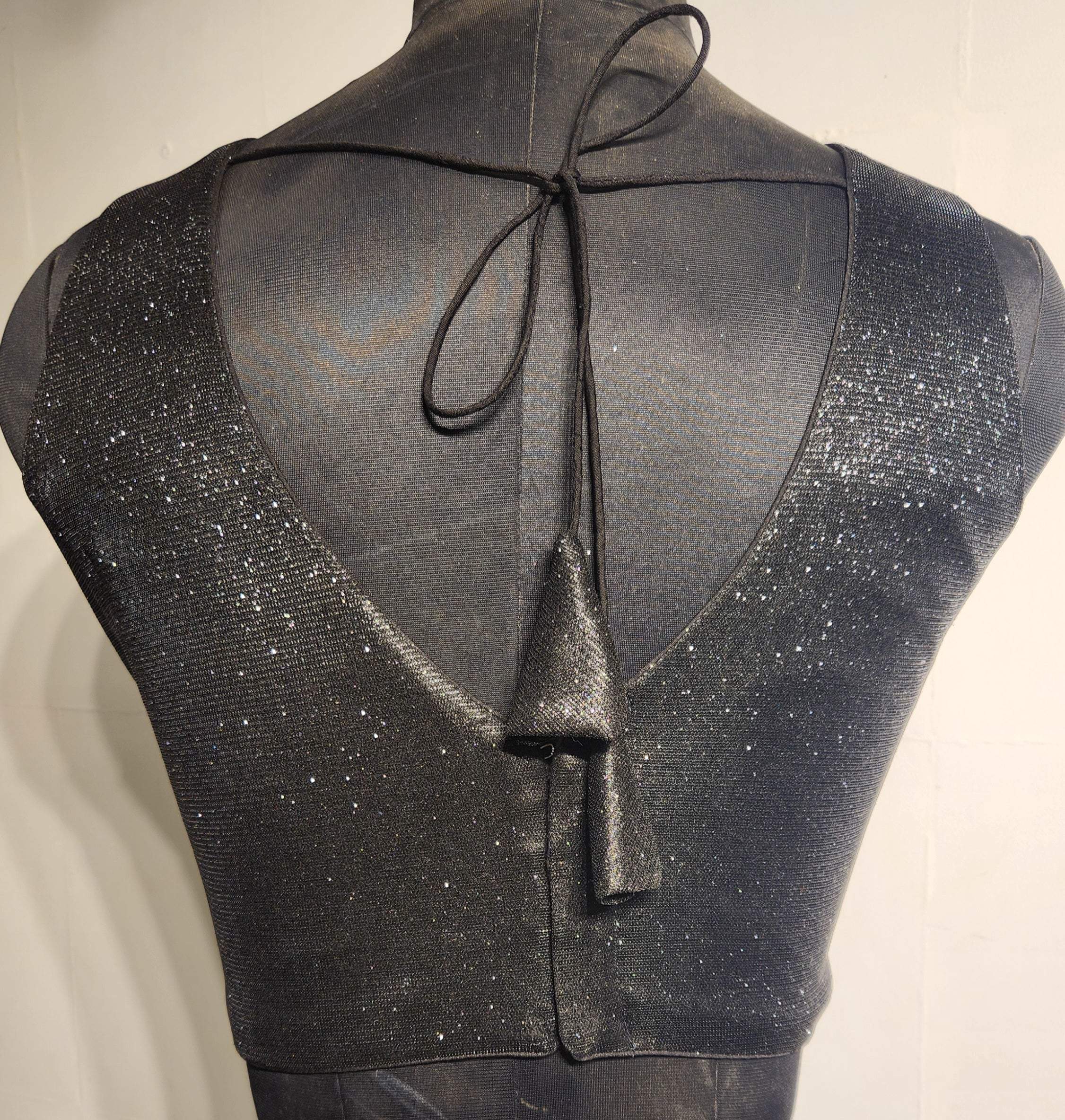 Black Shimmer Dual Tone Glitter Readymade Blouse with V-Neck