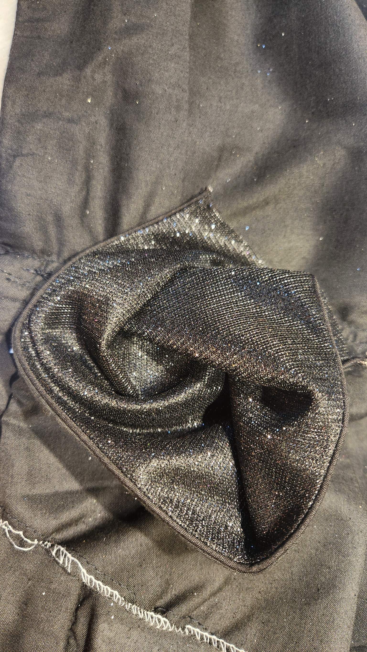 Black Shimmer Dual Tone Glitter Readymade Blouse with V-Neck