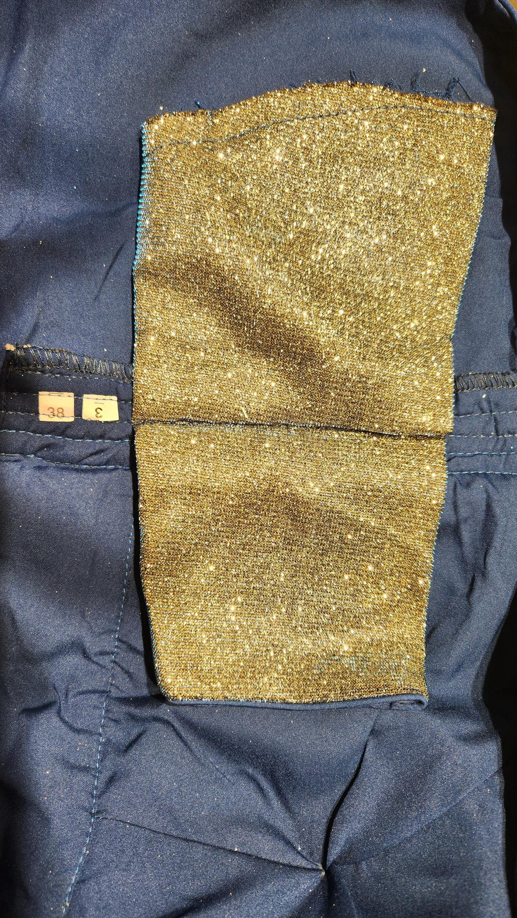 Blue and Gold Dual Tone Glitter V-Neck Readymade Saree Blouse