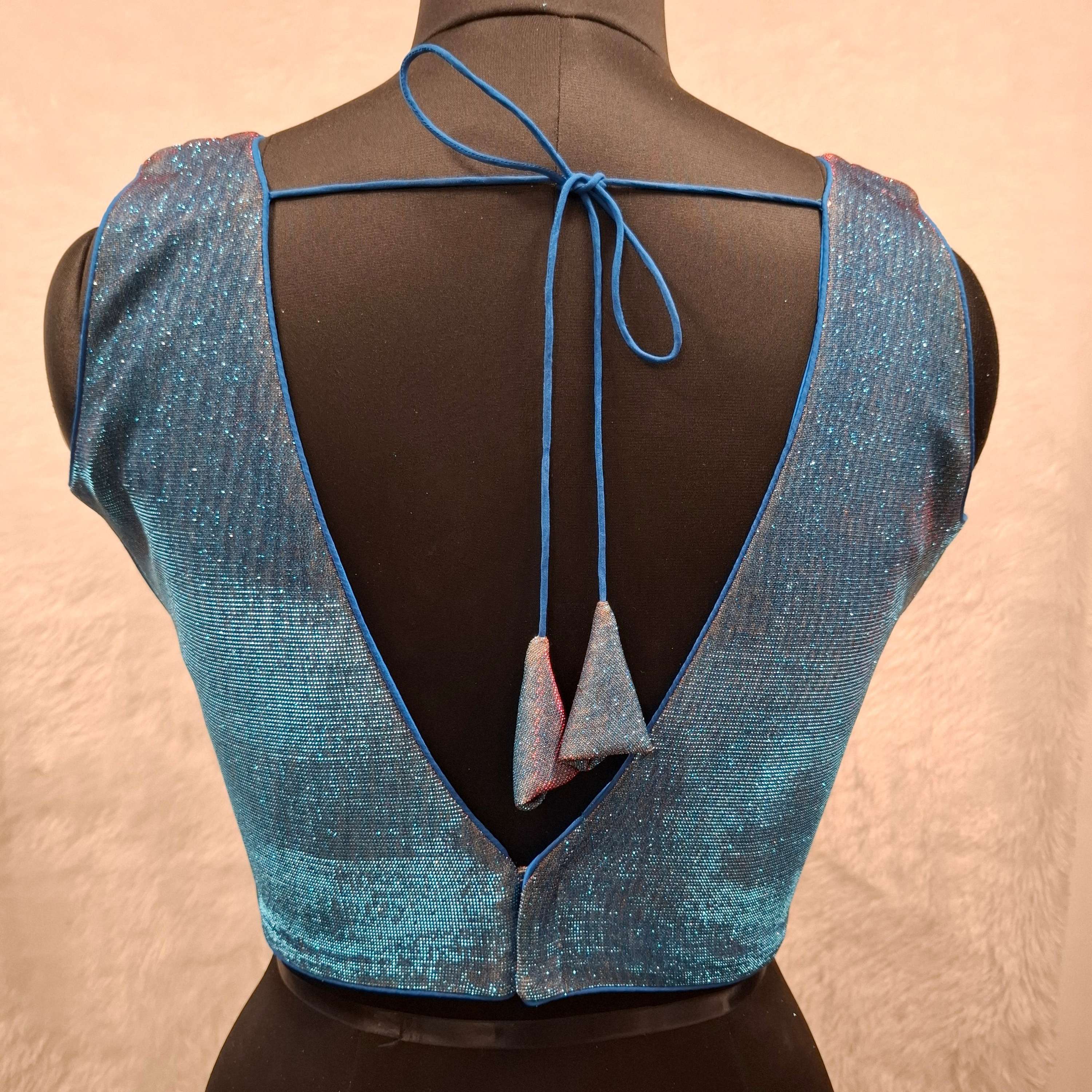Blue Red Dual Tone Glitter Readymade V-Neck Blouse