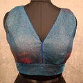 Blue Red Dual Tone Glitter Readymade V-Neck Blouse