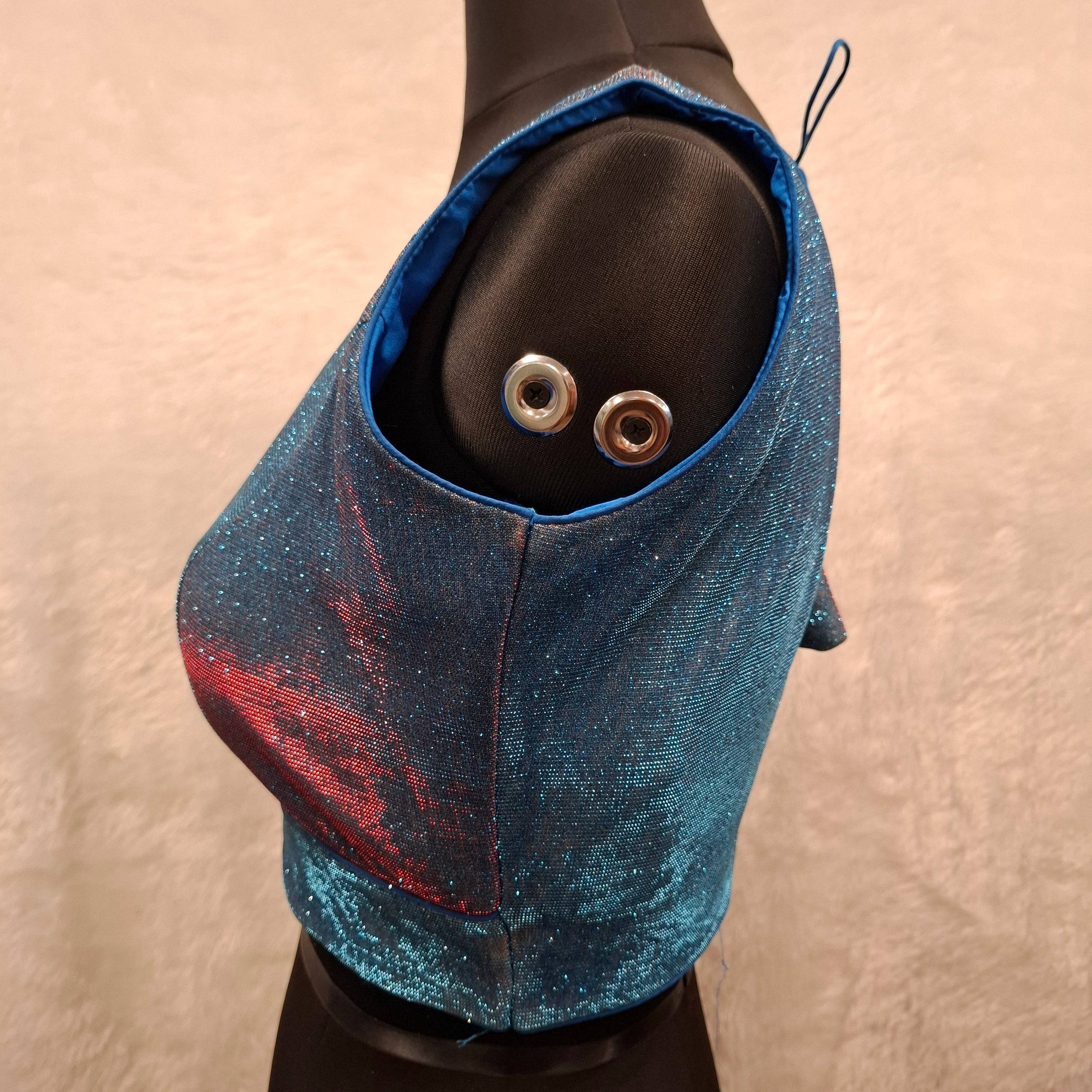 Blue Red Dual Tone Glitter Readymade V-Neck Blouse