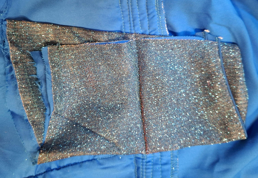 Blue Red Dual Tone Glitter Readymade V-Neck Blouse