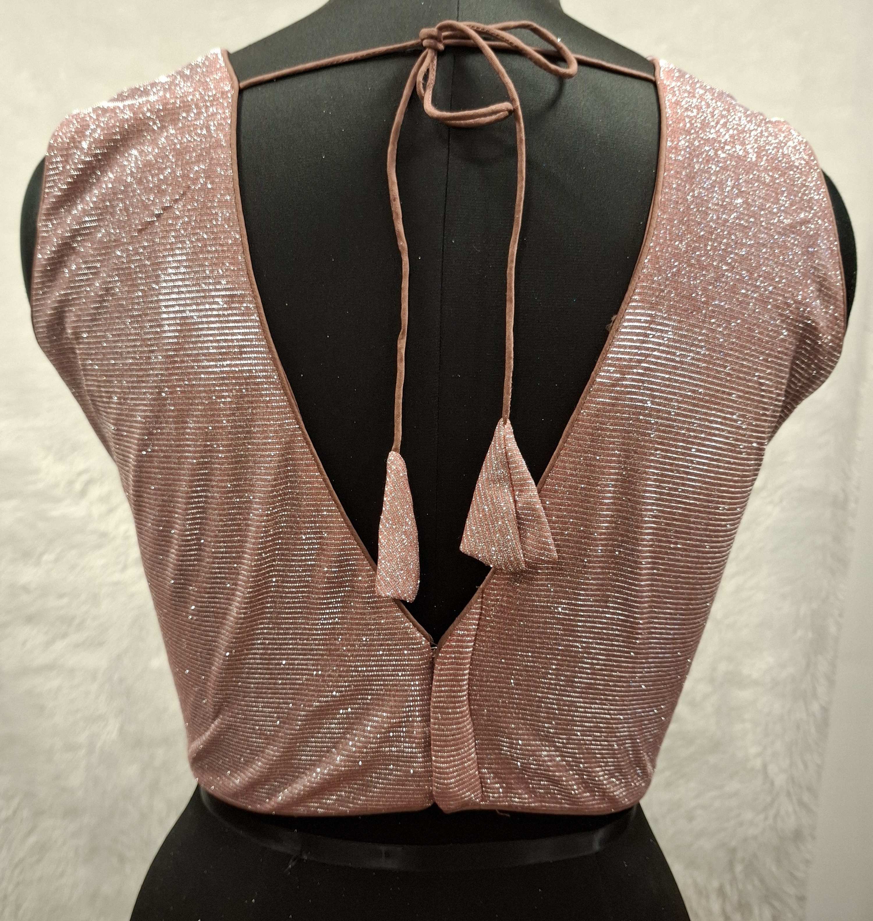 Dusty Pink Dual Tone Glitter Readymade V-Neck Blouse