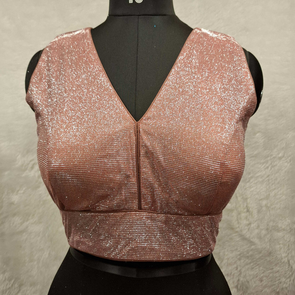 Dusty Pink Dual Tone Glitter Readymade V-Neck Blouse