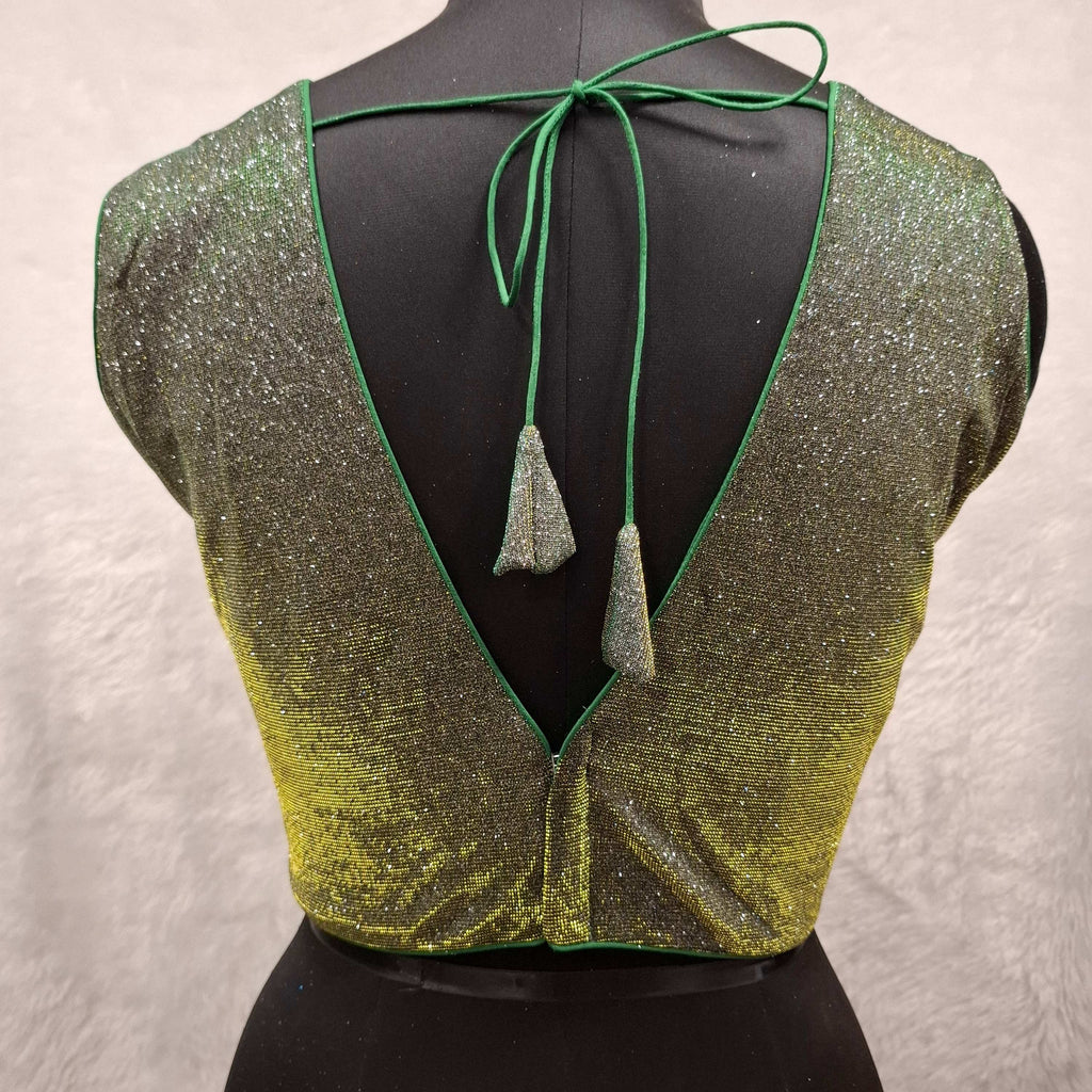 Green Golden Dual Tone Glitter V-Neck Readymade Blouse