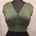 Green Golden Dual Tone Glitter readymade blouse with V-neck and back-open closure