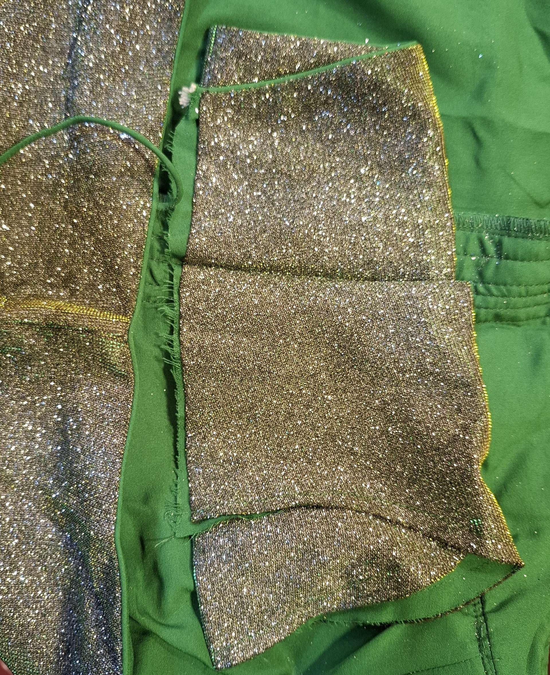 Green Golden Dual Tone Glitter V-Neck Readymade Blouse