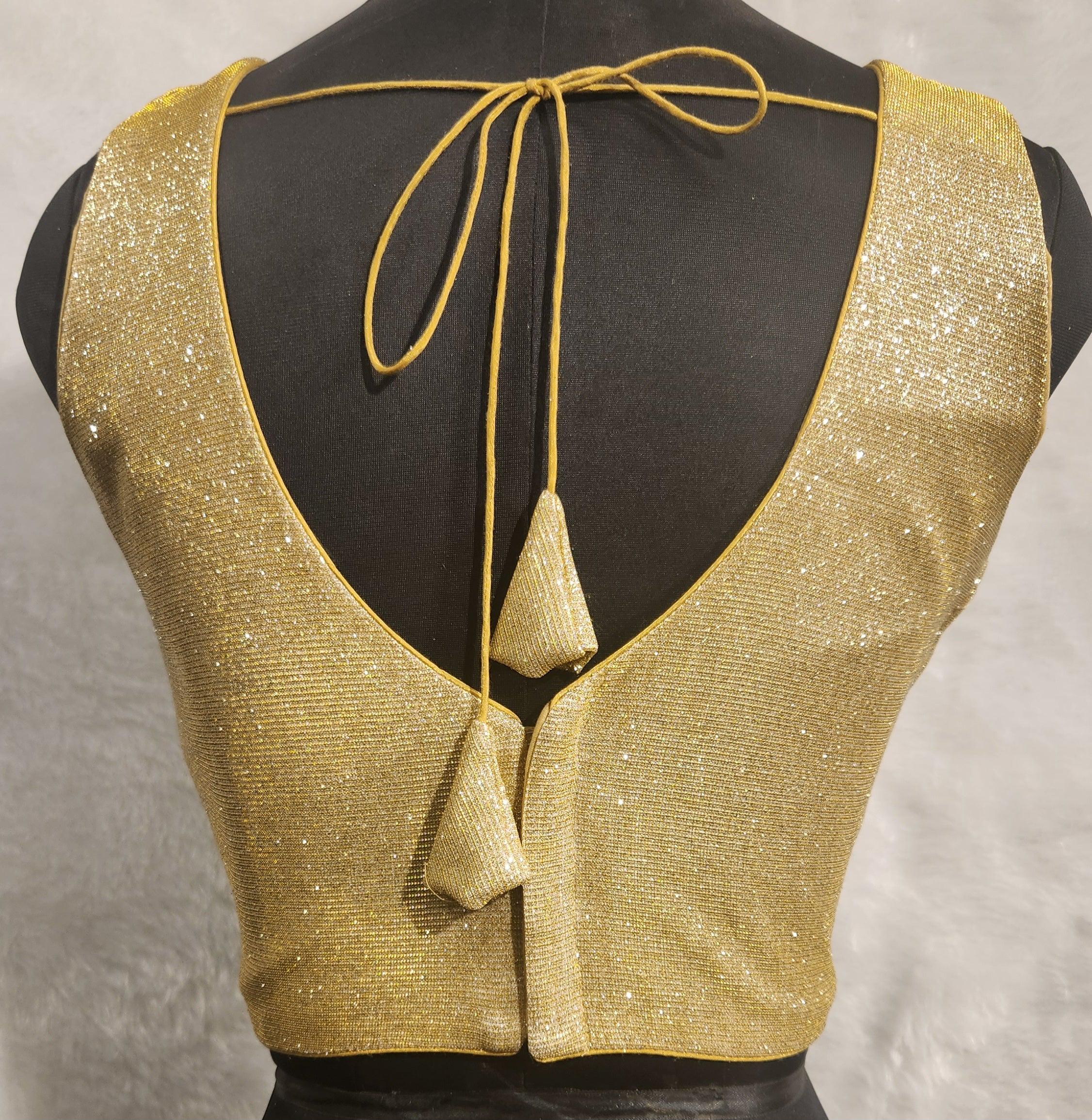 Gold Lustre Dual Tone Glitter Readymade V-Neck Blouse