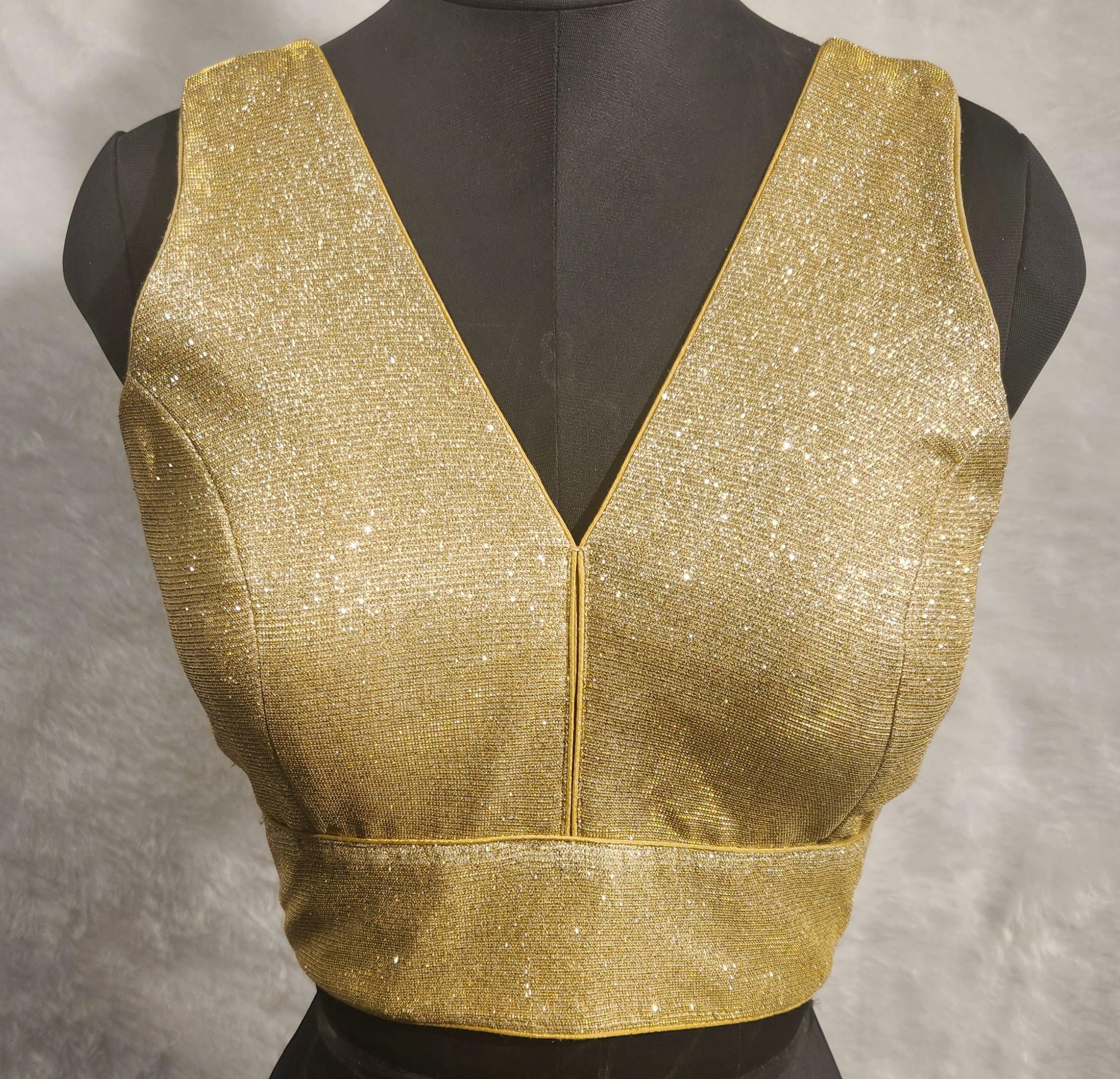 Gold Lustre Dual Tone Glitter Readymade V-Neck Blouse with shimmer finish