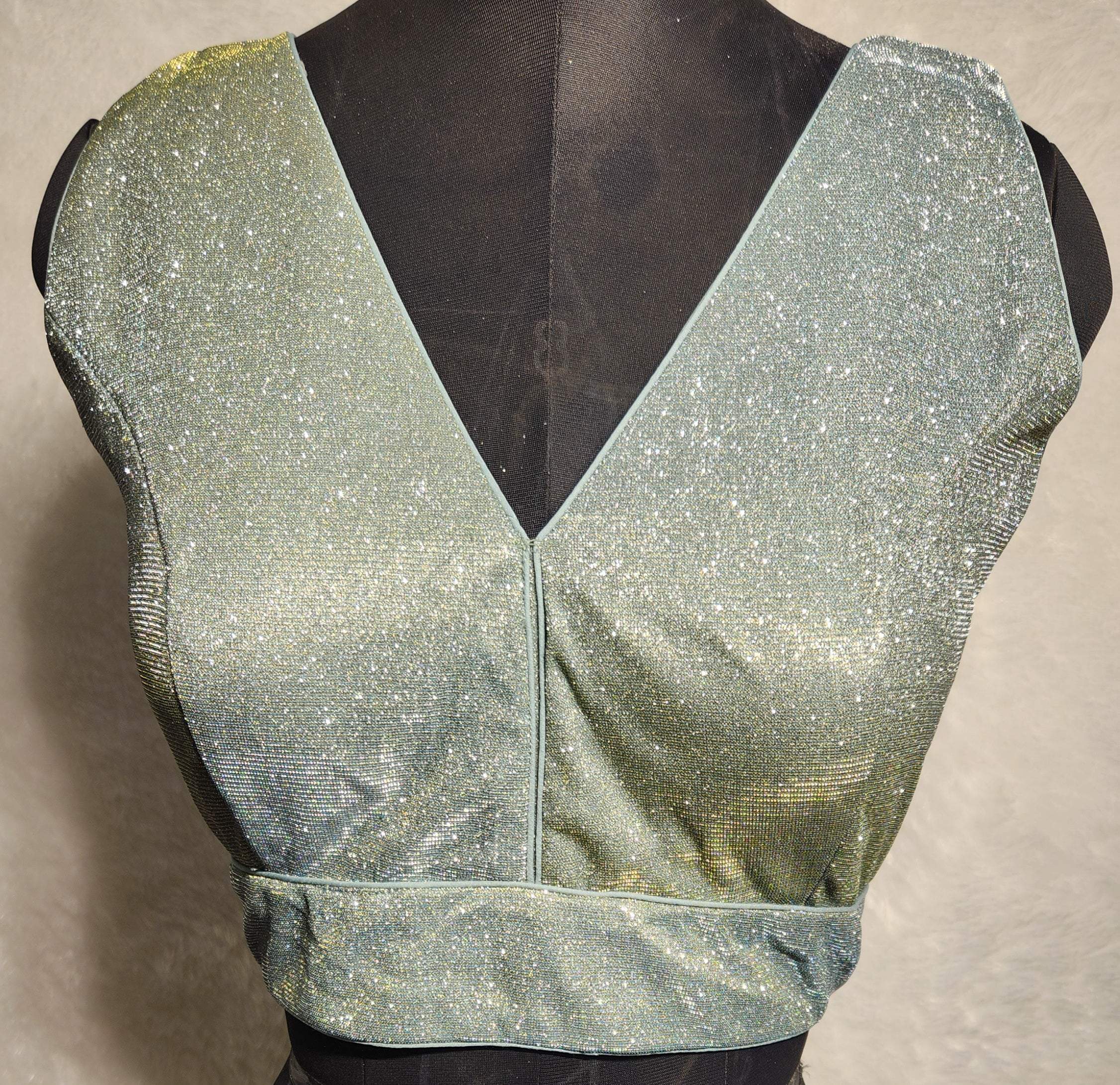 Misty Ocean dual-tone shimmer glitter blouse with V-neck