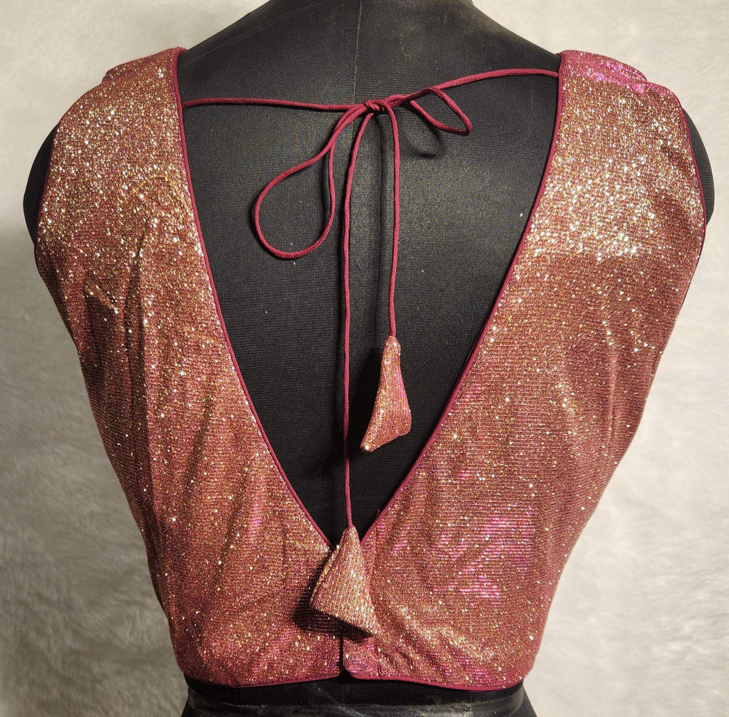 Maroon Golden Dual Tone Shimmer Glitter Fabric Readymade Blouse