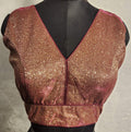 Maroon and golden dual-tone shimmer fabric V-neck blouse