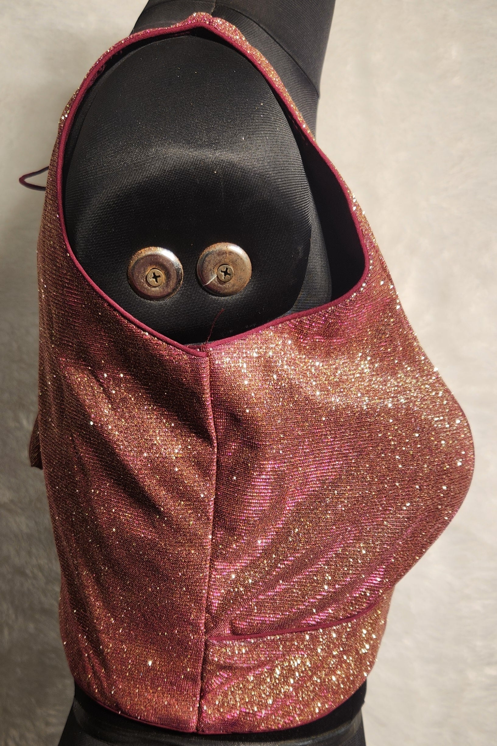 Maroon Golden Dual Tone Shimmer Glitter Fabric Readymade Blouse