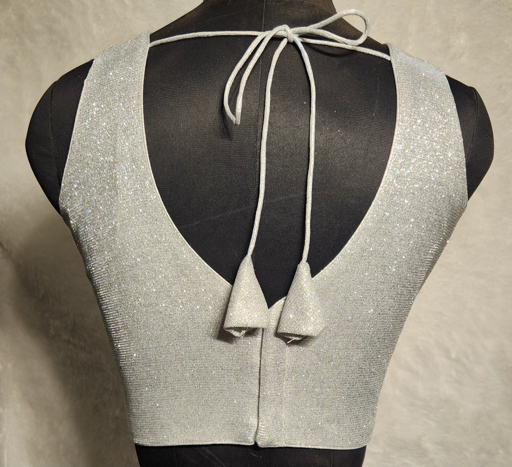 Silver Shimmer Dual Tone Glitter V-Neck Readymade Blouse