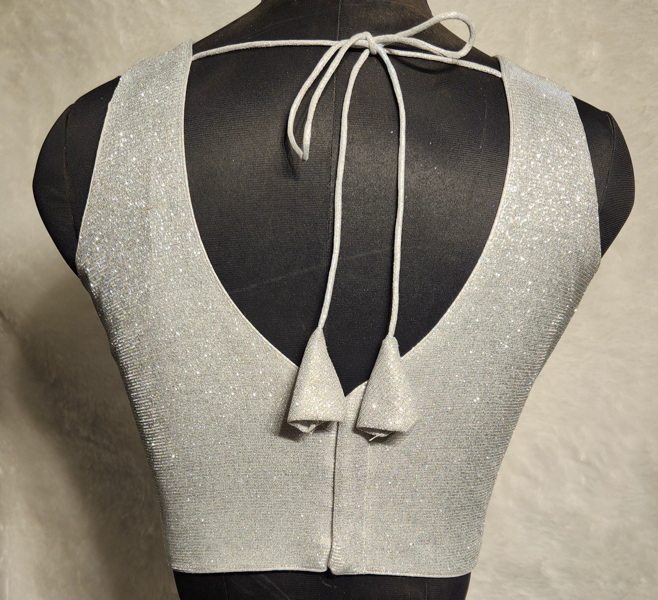 Silver Shimmer Dual Tone Glitter V-Neck Readymade Blouse