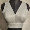 Silver shimmer dual-tone glitter readymade V-neck blouse with gold accents