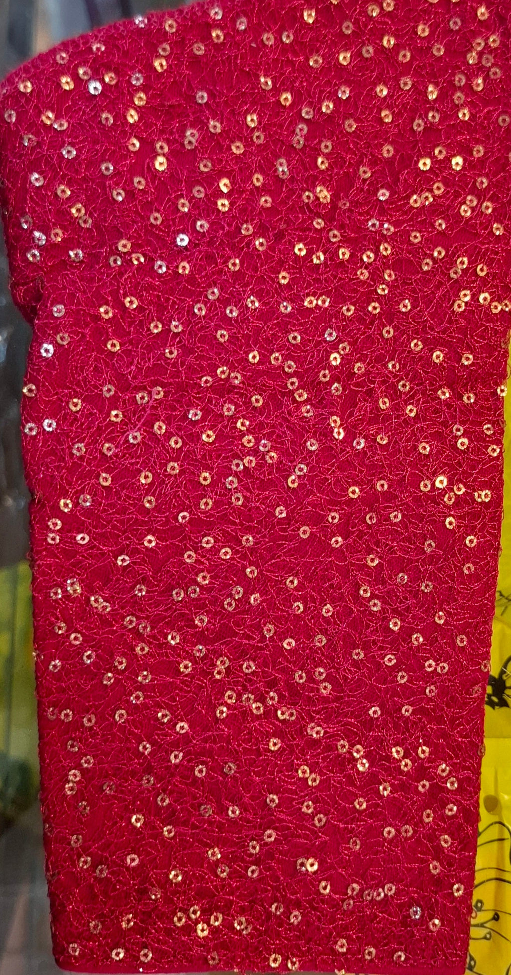 Hot Pink Asymmetrical Net Blouse with Golden Sequin Embellishment