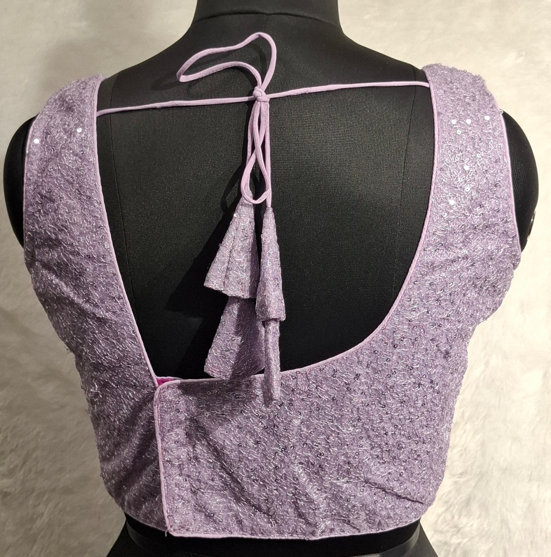Lilac Asymmetrical Neckline Sequined Readymade Blouse