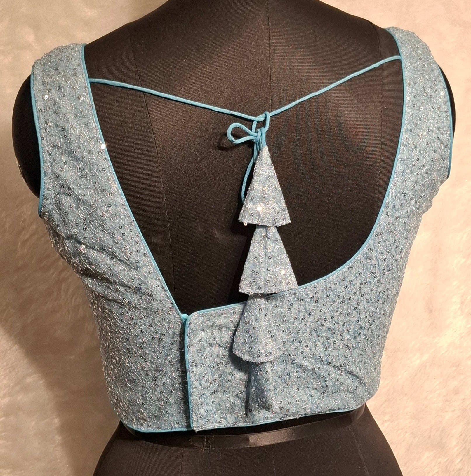 Powder Blue All Over Silver Sequins Readymade Blouse