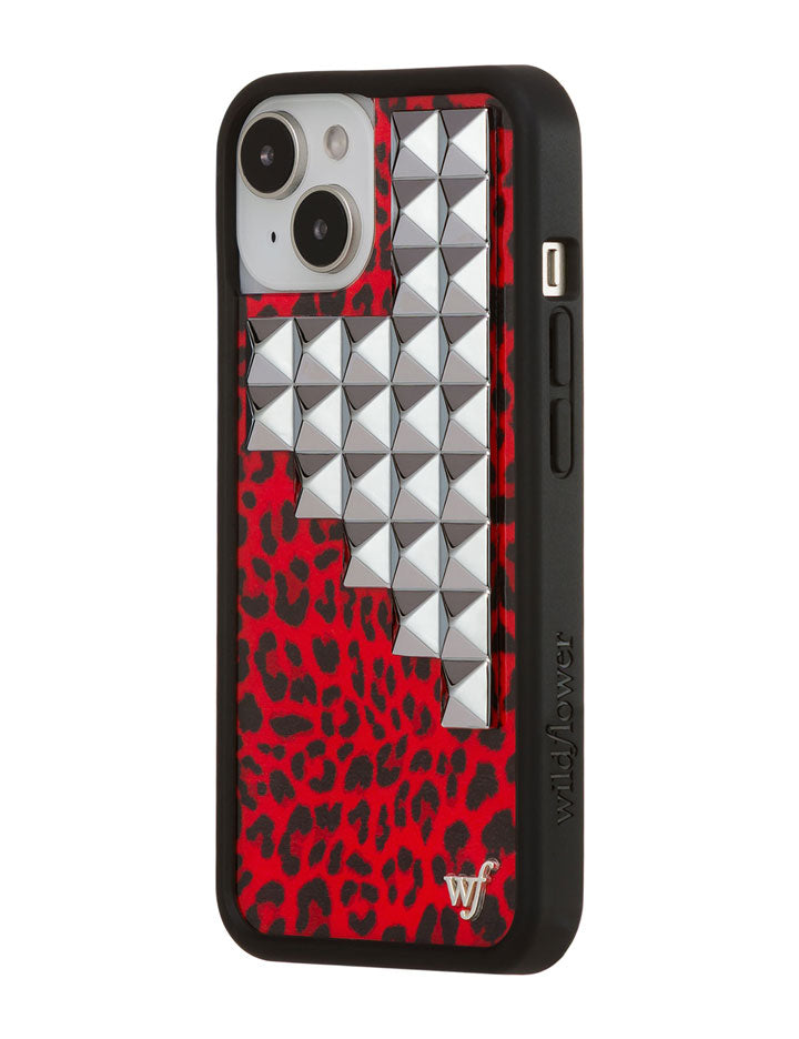 Red Leopard Print iPhone Case with Silver Stud Accents