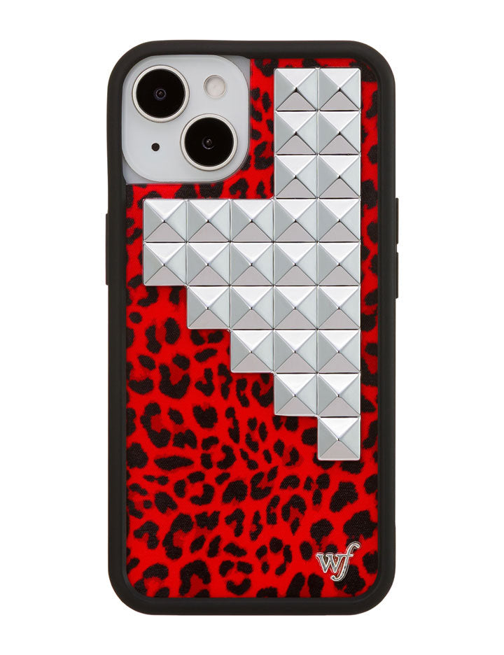 Red Leopard Print iPhone Case with Silver Stud Accents