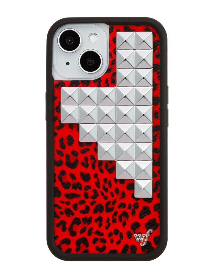 Red Leopard Print iPhone Case with Silver Stud Accents