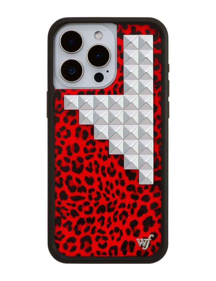 Red Leopard Print iPhone Case with Silver Stud Accents