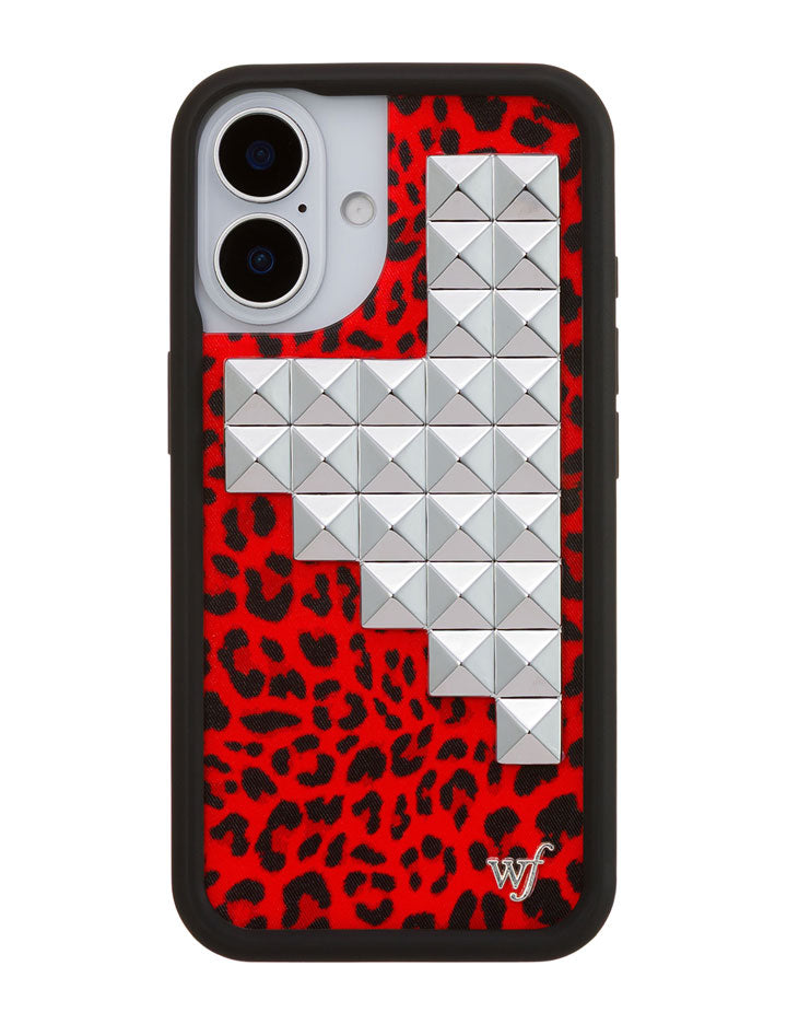 Red Leopard Print iPhone Case with Silver Stud Accents