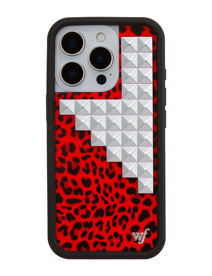Red Leopard Print iPhone Case with Silver Stud Accents