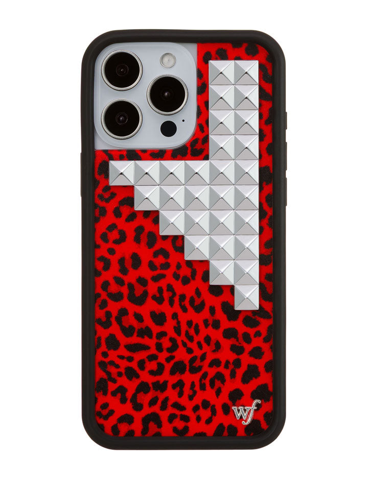 Red Leopard Print iPhone Case with Silver Stud Accents