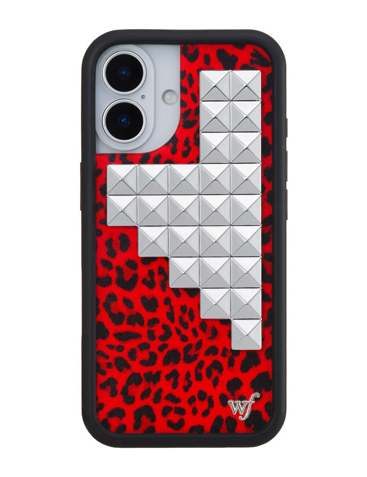 Red Leopard Print iPhone Case with Silver Stud Accents