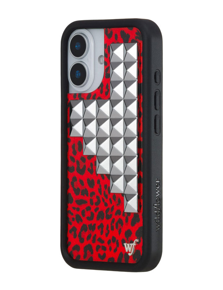 Red Leopard Print iPhone Case with Silver Stud Accents
