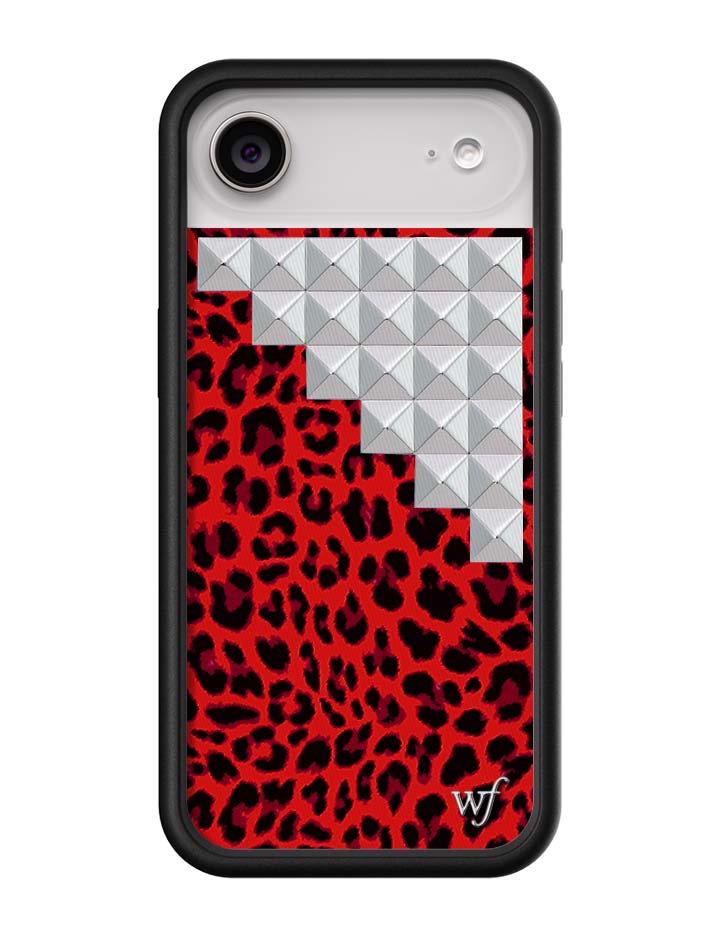 Red Leopard Print iPhone Case with Silver Stud Accents