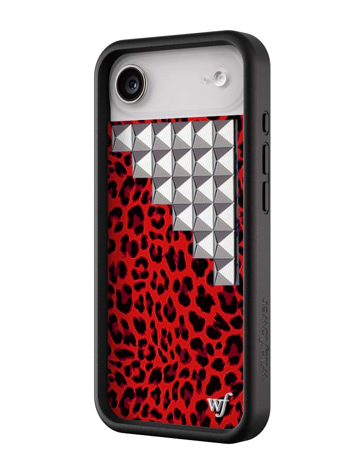 Red Leopard Print iPhone Case with Silver Stud Accents