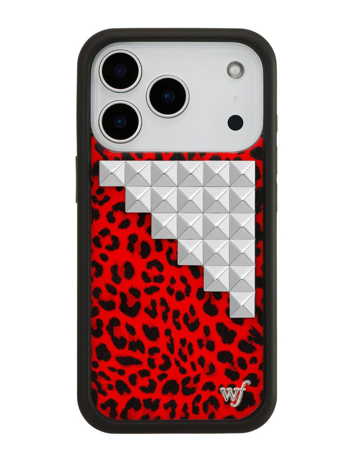 Red Leopard Print iPhone Case with Silver Stud Accents