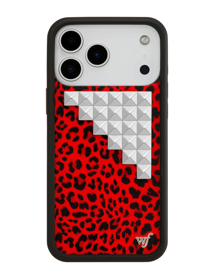 Red Leopard Print iPhone Case with Silver Stud Accents