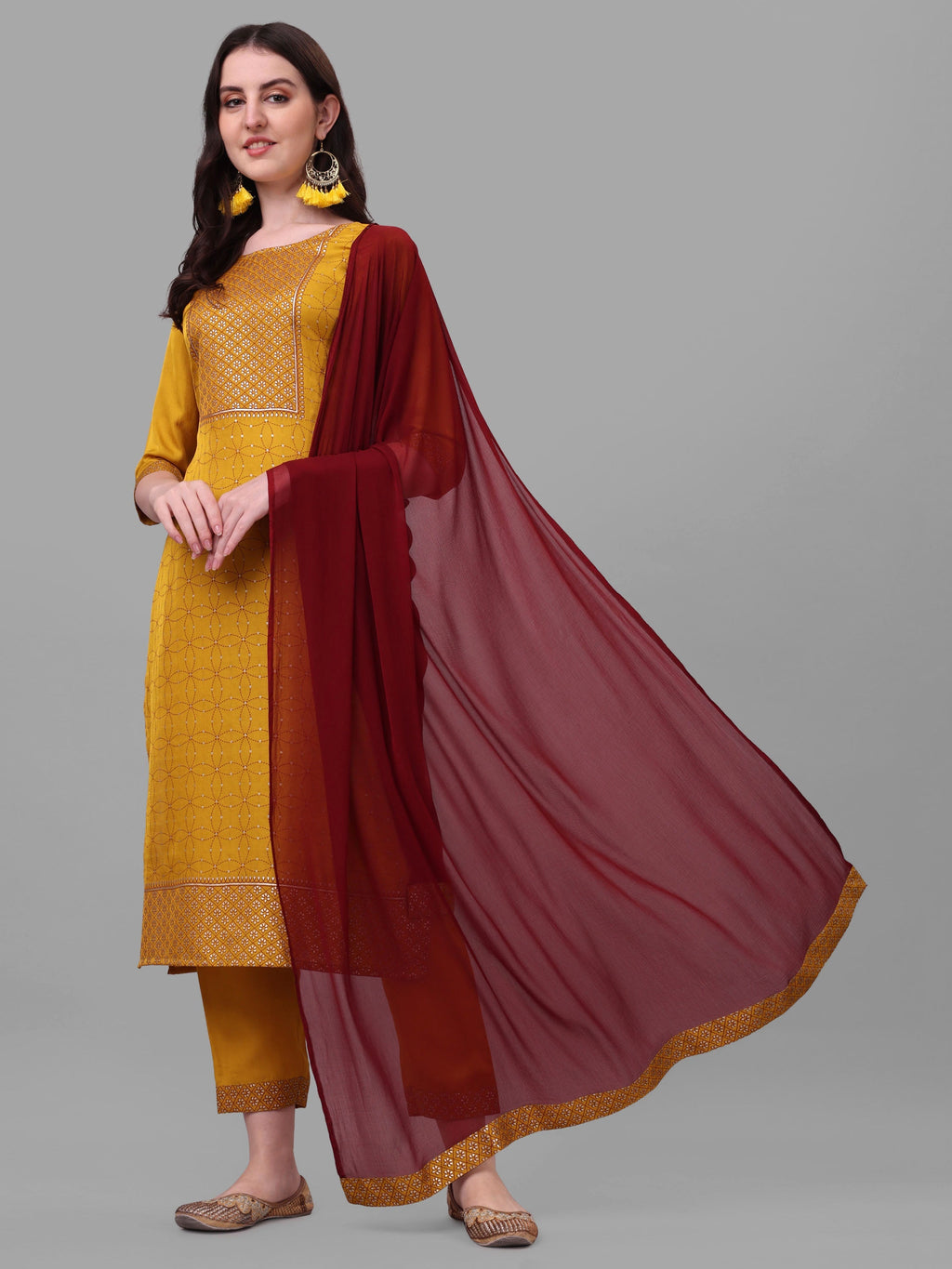 Embroidered Printed Kurta With Pant And Dupatta Set, Multicolor - Hiral Fashion