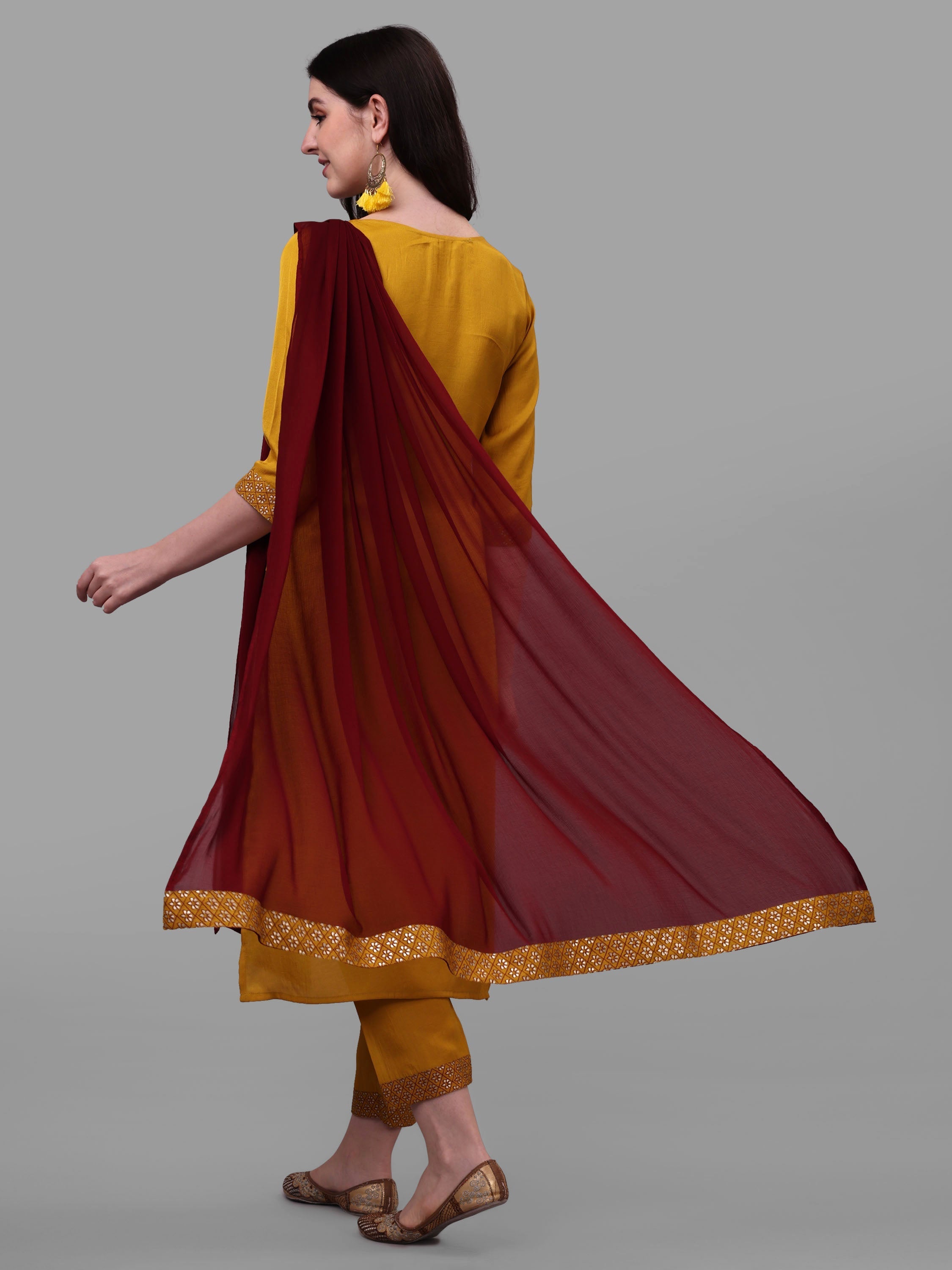 Embroidered Printed Kurta With Pant And Dupatta Set, Multicolor - Hiral Fashion