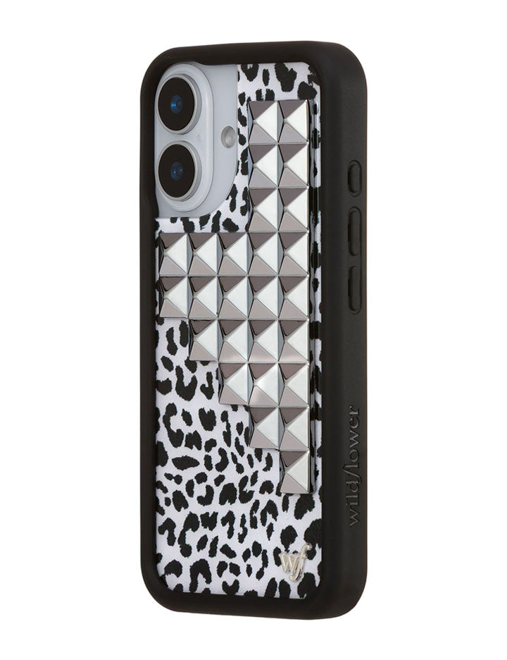 Snow Meow Stud iPhone Case in Black and White Leopard Print - Image 18