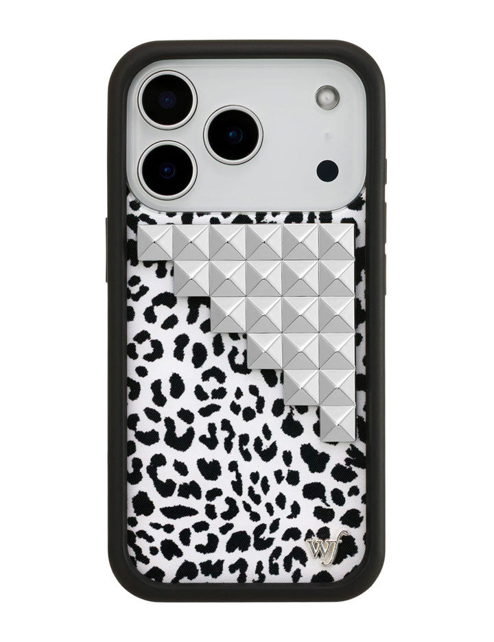 Snow Meow Stud iPhone Case in Black and White Leopard Print - Image 4
