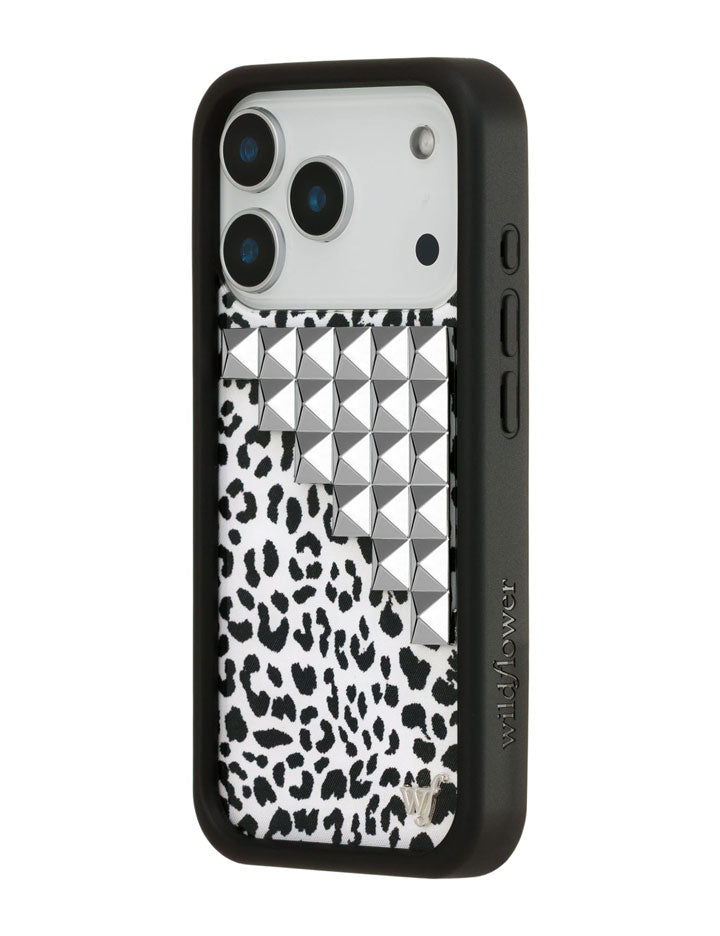 Snow Meow Stud iPhone Case in Black and White Leopard Print - Image 5