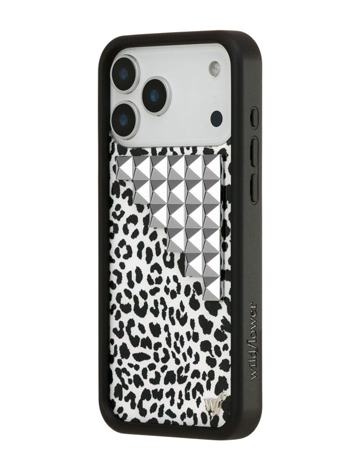 Snow Meow Stud iPhone Case in Black and White Leopard Print - Image 2