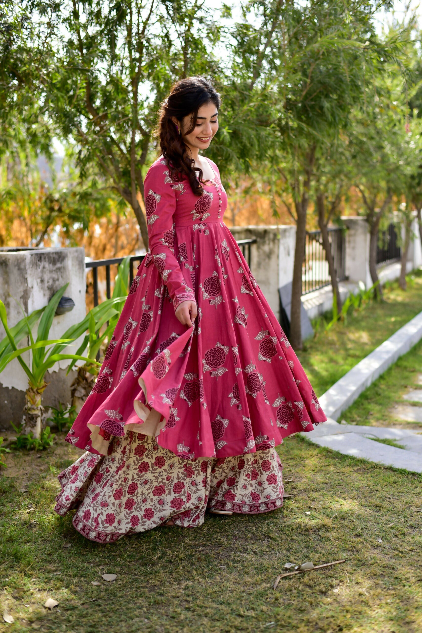 Women's Rani Pink Cotton Silk Digital Printed Kurta Plazo Set