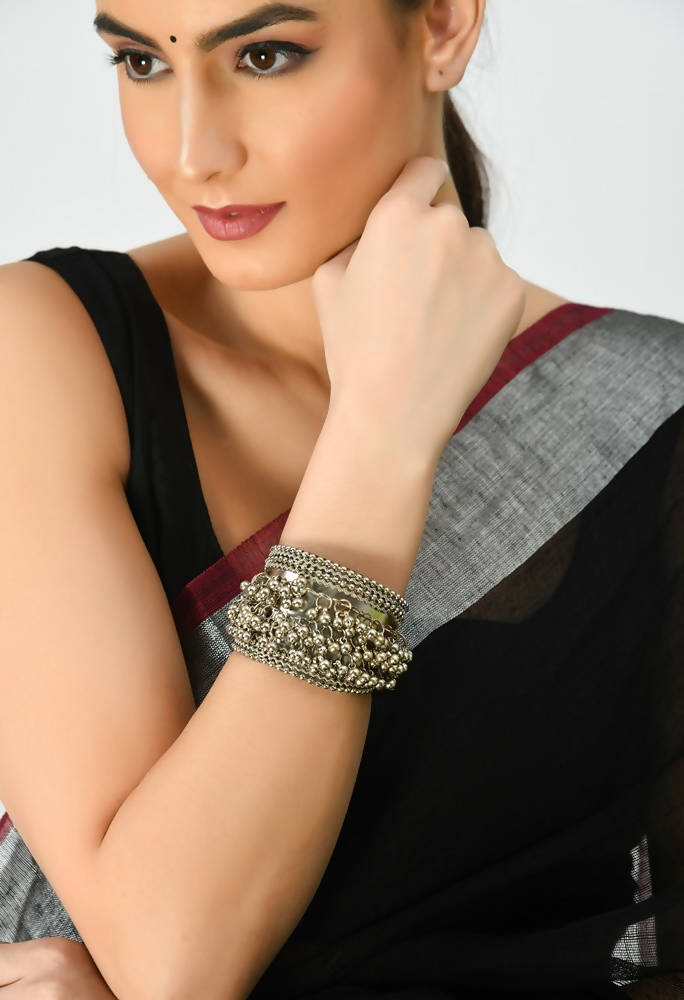 Kamal Johar Ghungroo Handcrafted Oxidised Silver-Plated Cuff