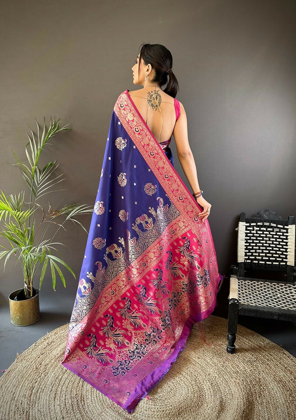 Magenta Meenakari Peacock Paithani Saree with Blouse Piece