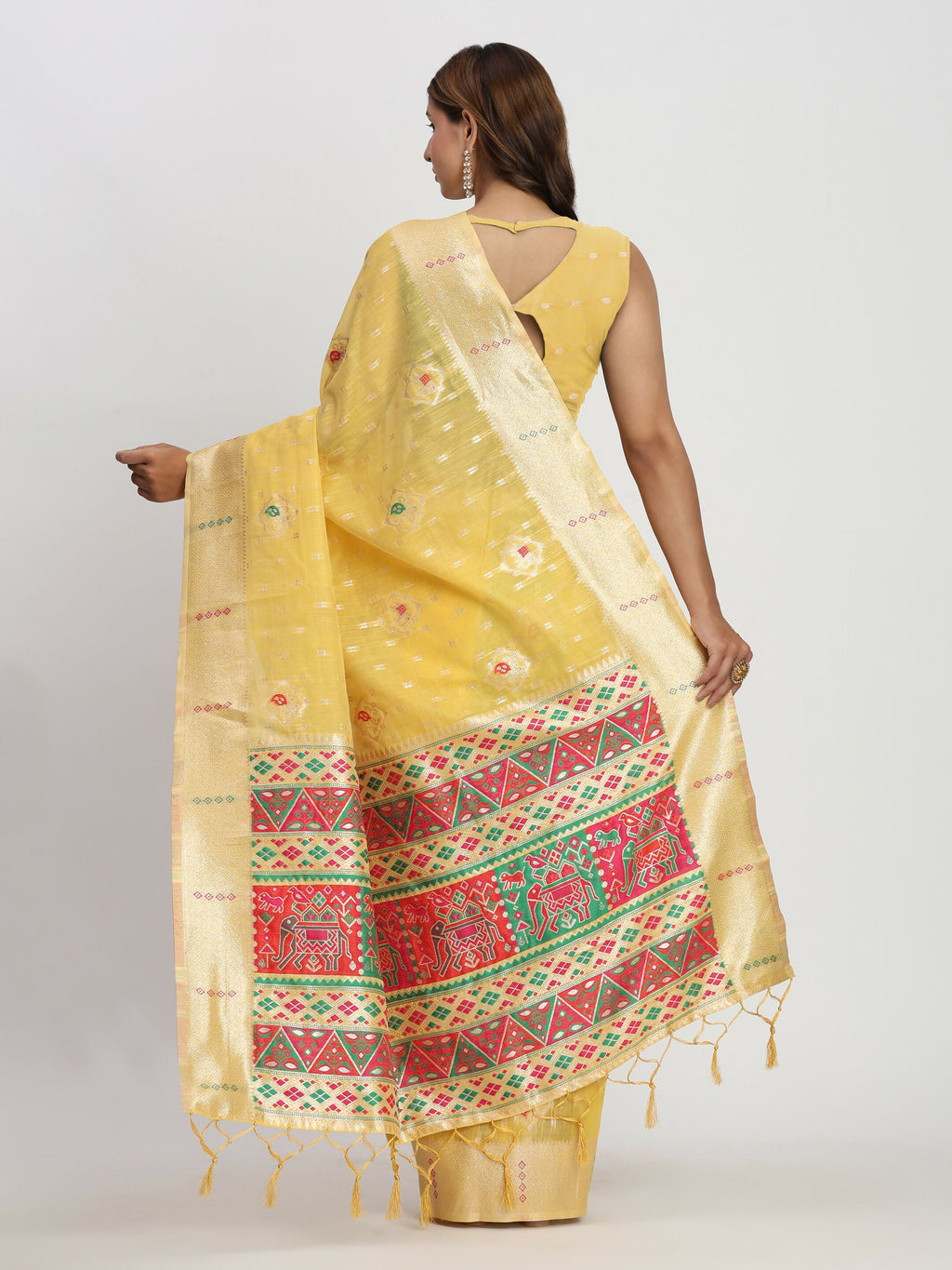 Yellow Linen Cotton Saree with Matching Blouse Piece