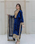 Prazu Fashion Blue Viscose Velvet Embroidered Sequins Salwar Suit