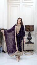 Prazu Fashion Purple Viscose Velvet Embroidered Sequins Salwar Suit